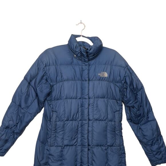 The North Face Down Puffer Jacket Women Blue Long Quilted Parka Small FLAWED - Picture 4 of 16